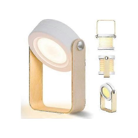 Lampe de chevet tactile LED à intensité variable, lampe de table rétro avec poignée en bois, 3 niveaux de luminosité (blanc) (1/4)