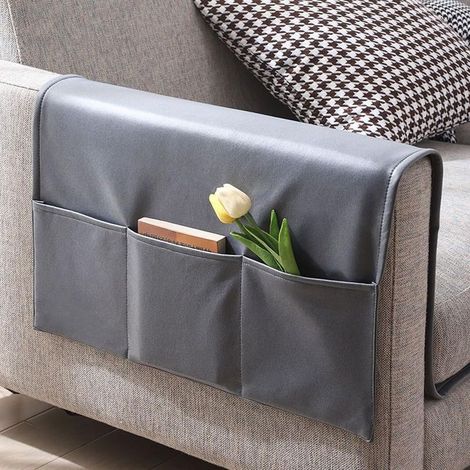 Housse d'accoudoir 2 en 1 avec sacs de rangement, organiseur d'accoudoir de canapé doux et imperméable, protections de meubles d'extérieur et d'intéri (1/4)