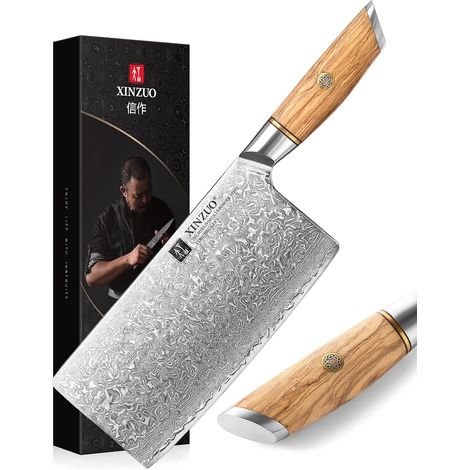 Cleaver Knife 19 cm, 73 Layers Damascus Steel Powder Steel Core Chinese Chef's Knife, Multifunctional Meat Cleaver Vegetable – Olive Wood Handle (1/5)