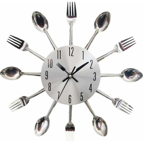 Horloge Murale Cuillère - En Acier Inoxydable - Silencieuse - Précise - Pour Cuisine Salle De Bains Chambre - 1 Pièce (1/5)