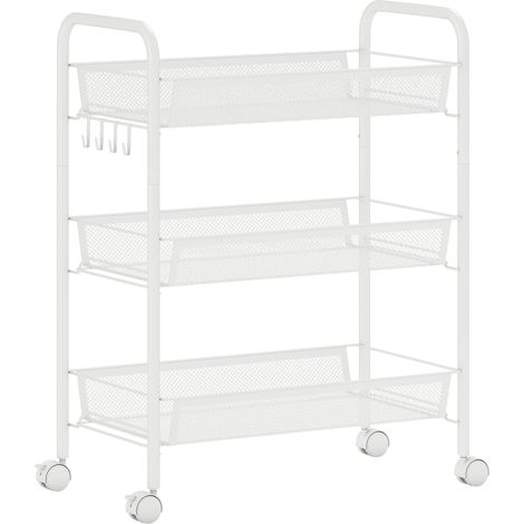 Carrito de almacenamiento de 3 niveles 45 x 26,5 x 63 cm cestas extraíbles ruedas con frenos estilo elegante útil de acero blanco 210005788 (1/5)