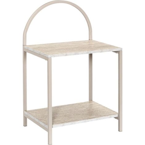 Chevet design arche 2 tablettes en métal laqué beige plateaux aspect pierre naturelle - SHANON (1/5)