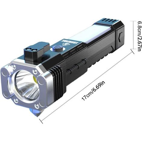 linternas magnéticas multifunción de alta potencia para coche, con linterna, martillo de seguridad, linterna impermeable, rompeventanas y herramienta para coche. (1/4)