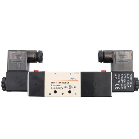 Électrovanne pneumatique 5 voies, 3 positions, 5 voies, 24 V CC, BSP 1/4", normalement fermée, 0,15-0,8 MPa, 4V230-08P (1/5)