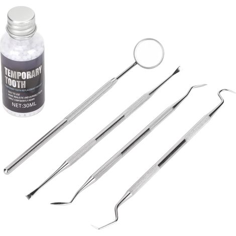 Kit d'hygiène dentaire temporaire en acier inoxydable avec fausses dents modelables et billes de remplissage, idéal pour une fête d'Halloween (1/5)
