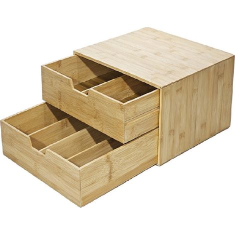 Porta Capsule Universale con 2 Cassetti Estraibili Base per Macchina Caffè Salvaspazio Organizzatore legno di Bamboo Naturale Misure L34xP31xH18 cm Organizer cucina ufficio Macchine elettriche Caffè
