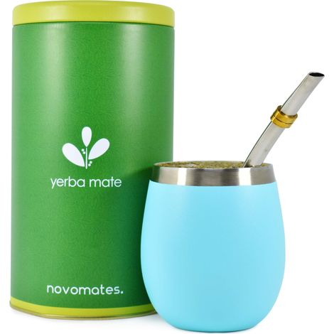 Kit avec tasse à double paroi en acier inoxydable, paille de maté et récipient – Tasse avec Bombilla – Gourde – Tasse à thé (1/5)