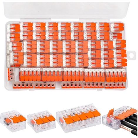 Ensemble de 90 connecteurs de câbles, connecteurs de fils à connexion rapide avec 2, 3 et 5 bornes, connecteurs à gel, isolés en PVC, boîte de câbles, connecteurs compacts. (1/5)