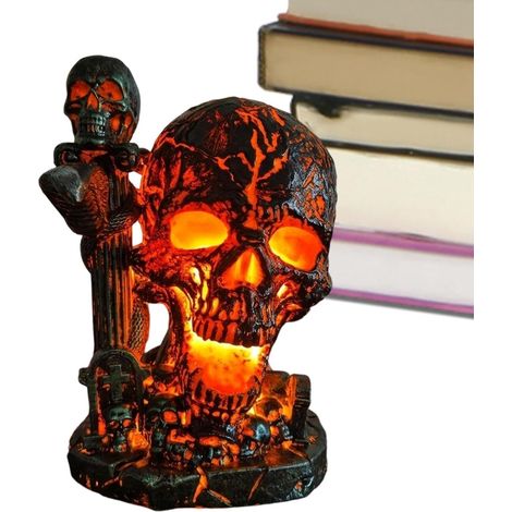 JSSEVN - Lámpara de mesa gótica - Lámpara de escritorio con forma de calavera y lápida de resina para fiestas de Halloween. (1/5)