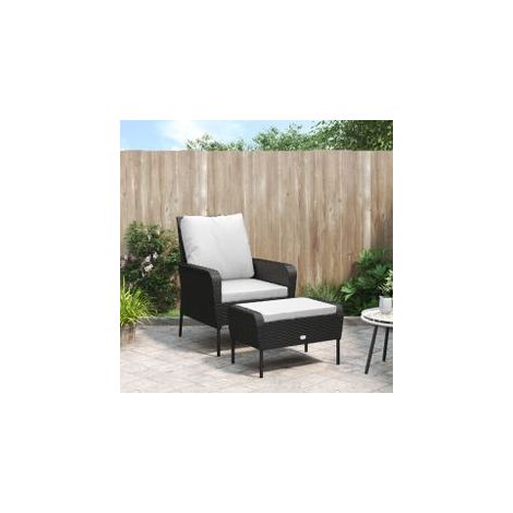 Chaise de jardin avec tabouret noir résine tressée (1/5)