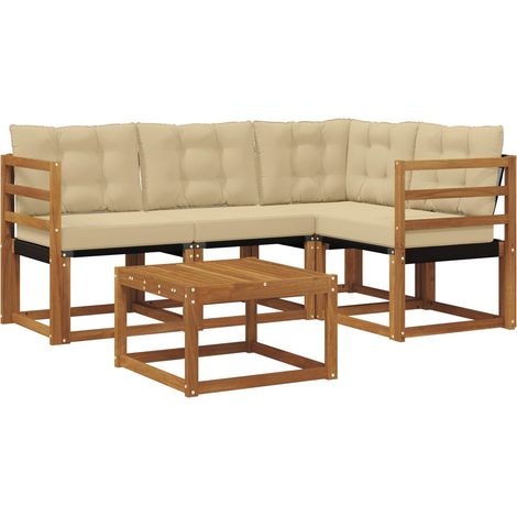Outdoor Sofa Set with Cushion 5 pcs Natural and Beige vidaXL
