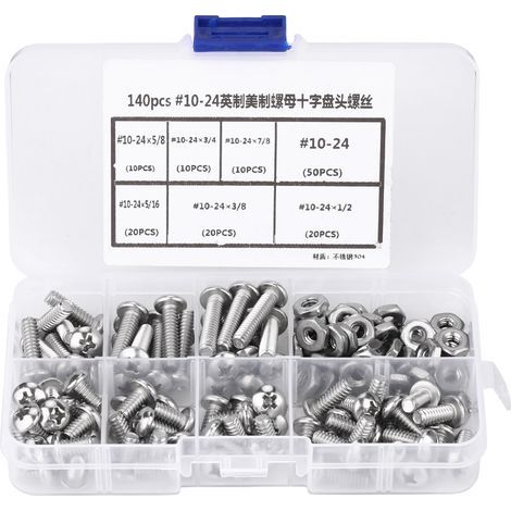 140 pièces vis à tête fraisée cruciforme en acier inoxydable 10-24 avec boîte plastique (1/5)