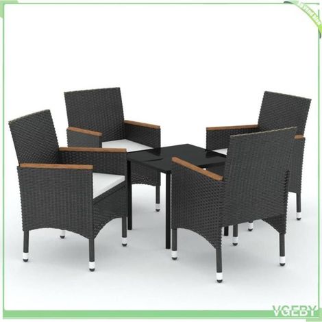 Ensemble à manger de jardin - FAFEICY - 3099330 - 4 places - Résine tressée noire - Table 80x80 cm verre (1/5)