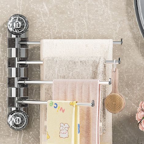 Porte-Serviette à Ventouse - Barre de Salle de Bain avec 4 Bras Pivotants 180° - Pour Douche et Salle de Bains - Sans Perçage - Gris - 1 Pièce (1/5)