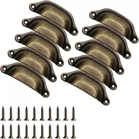 Pull Handle - Metal Flower-Shaped - Antique Bronze Finish - For Cabinet Drawer Door - 10 Pieces
