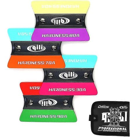 Raclette magnétique Qili pour film de protection de peinture (PPF), outil souple en TPU, dureté 30A-90A, pour la pose de films teintés sur les voitures, avec sac de rangement (lot de 4). (1/5)