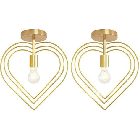 2X Plafonnier d'intérieur Simple Lustre Créatif en Forme de Cœur Plafonnier Moderne Abat-jour Rotatif Or (1/5)
