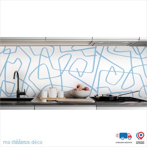 Crédence : Lignes fluides - Couleur Bleu Pastel - Alu composite - 120 - 60 (1/3)