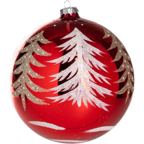 Pallina in vetro colore rosso con alberi glitterati per albero di Natale -Ø 15 cm set da 1 pezzo rosso (1/3)