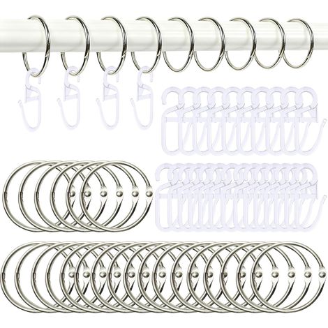 30 Anneaux de Rideau en INOX 32 mm avec Crochets Transparents (1/5)