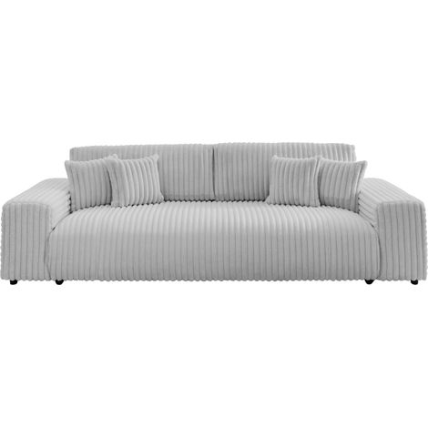 CAISA - Canapé droit convertible velours côtelé 4 places Gris clair (1/5)