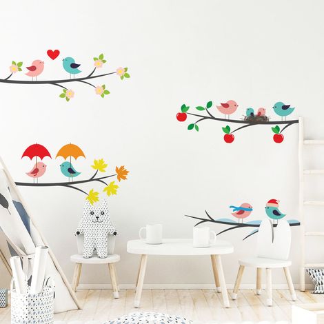 Stickers muraux Sticker Mural Autocollant - ENFANT BRANCHES D'ARBRE AUX 4 SAISONS - adhésifs fond transparent - 30x40cm (1/5)