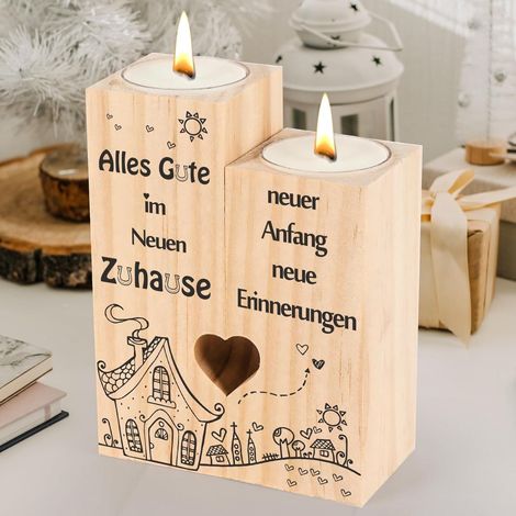 Einzugsgeschenke Kerzenständer Holz Geschenk Haus Wohnung (1/5)