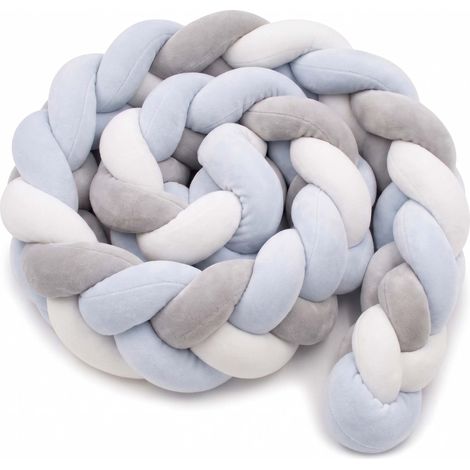 Relaxdays - paracolpi per lettino, cuscino decorativo a nodi morbido, 220 cm, poliestere, grigio-blu (1/5)