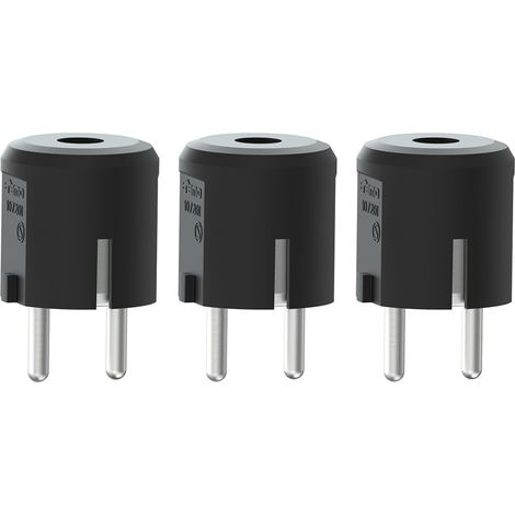 Fiche Schuko lot de 3, 250 V / 16 A, fiche avec contact de protection et décharge de traction, fiche Schuko droite IP20, fiche secteur pour câbles jusqu’à 1,5 mm²,Noir (1/5)