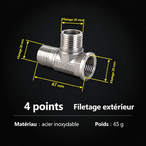Raccord en T en acier inoxydable 1/2 pouce Mâle-Mâle-Femelle réf 5816 300 g – Livraison gratuite