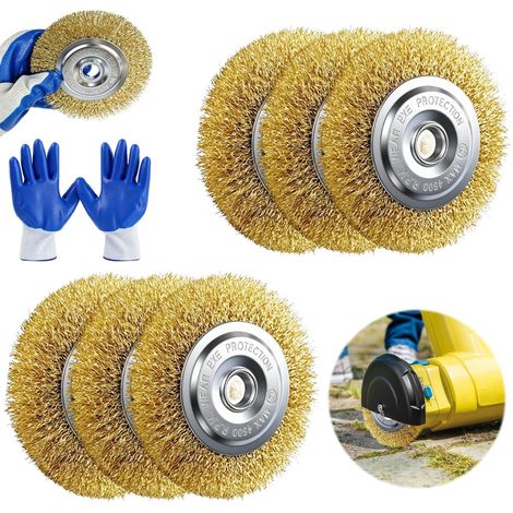 6 Brosse Debroussailleuse 1 Paire de Gants Brosse Metallique Diametre 115Mm Compatible avec pour Nettoyer Les Mauvaises Herbes Mousses et Saletes Dans Les Joints (1/5)