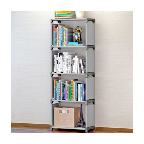 Non-Woven Simple Bookshelf Four-Compartment Single-Row Bookcase Rack Creative Combination Reinforced Floor Stand for Living Room Bedroom Office (1/5)