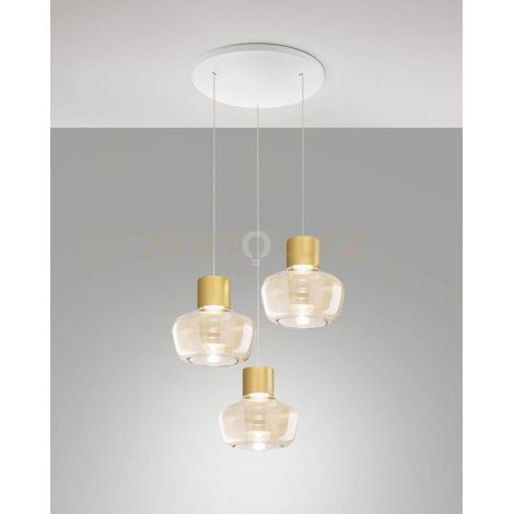 KINO SOSPENSIONE 3 LUCI COGNAC A LED 3000K - 36W - 3900 lm DIMMERABILE BASE TONDA