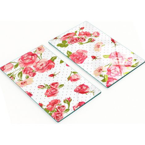Juego de tablas de cocina de vidrio templado con diseño de rosas, 2 x 30 x 52 cm. (1/5)