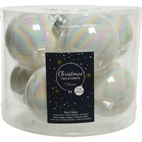 Set di 8 palline di Natale in vetro bianco da 7 cm