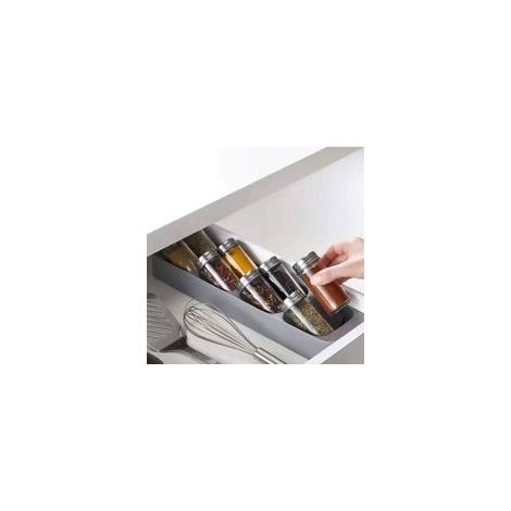Gris, organiseur de tiroir à couverts, organiseur de bouteilles d'épices, range couverts de cuisine, tiroir inclinable, bocaux, support en plastique de cuisine, sel, épices (1/5)