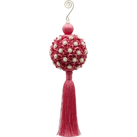 Nappa natalizia Fucsia decorata con Perle, pendaglio per albero di Natale da 28 cm