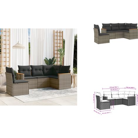 5-tlg. Garten-Sofagarnitur mit Kissen Grau Poly Rattan - Gartenmöbel - Sofasitzgruppe - PE-Rattan Möbel - Outdoor Sofa - Lounge Set (1/3)