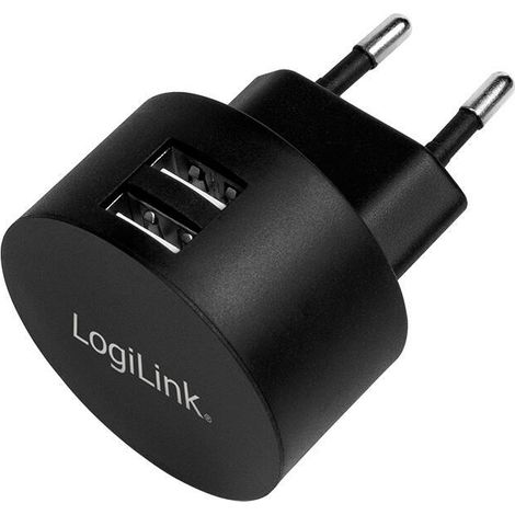 Cargador USB LogiLink de 10,5 W con carga rápida, 2 puertos USB-A, redondo, negro. (1/4)