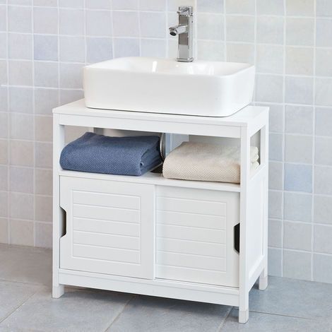 SoBuy FRG128-W Waschbeckenunterschrank Badmöbel Badschrank mit Fußpolster Waschtisch Unterschrank weiß