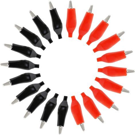 20 pinces crocodiles de sécurité métalliques de 35 mm, pinces électriques, pinces crocodiles de sécurité isolées pour sondes de test (noires et rouges) (1/5)