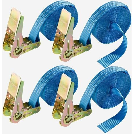 4 x Sangle d'Arrimage Tendeur à cliquet Sangle à Cliquet Sangles pour Transport Moto Camion Sangle Arrimage Courroies de tension pour camping-car 6m x 25mm 800 daN en une Partie (1/4)