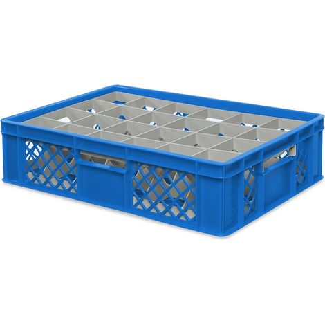 BRB Gläserkiste 600x400 mm für 15, 24, 33 oder 40 Gläser, farbig (Blau, für 24 Gläser Ø 87 mm, Glashöhe max 122 mm)