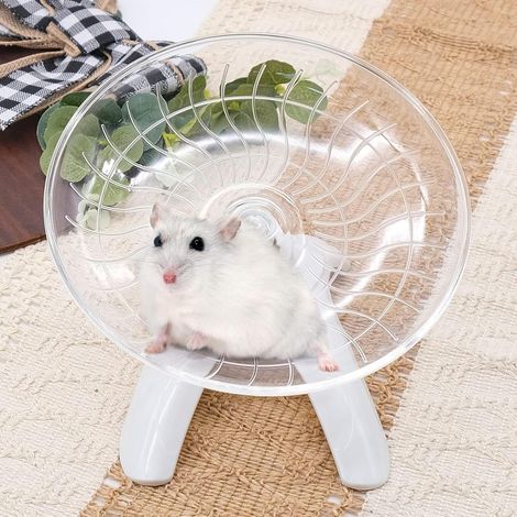 Roue d'exercice en plastique pour hamster - Soucoupe volante - 17,8 cm - Jouet silencieux pour hamster nain syrien, gerbilles, souris ou autres petits animaux domestiques - Blanc