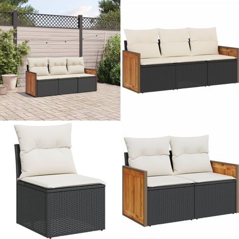 3-tlg. Garten-Sofagarnitur mit Kissen Schwarz Poly Rattan - Gartengestelle - Gartenmöbelset - Lounge Set - Rattan Möbel - Gartenlounge - Home & Living (1/5)