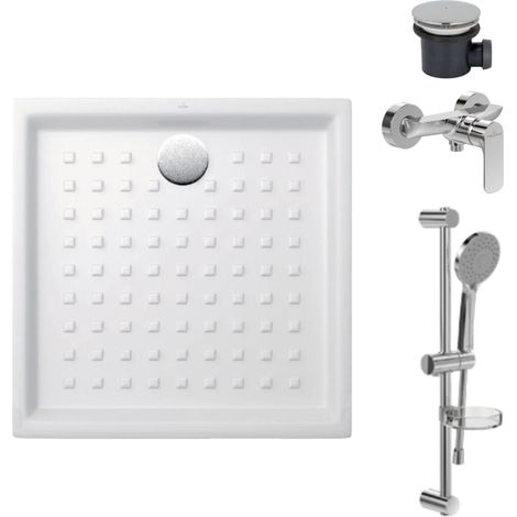 Pack receveur 100 x 100 VILLEROY ET BOCH O.Novo céramique carré blanc avec bonde D90 et robinetterie