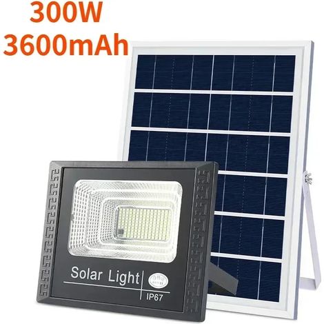 Projecteur solaire LED (300 W, 3600 mAh) étanche IP67 pour jardin extérieur, avec variateur d'intensité et télécommande. (1/5)