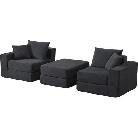 Divano modulare componibile nero in velluto a coste, 259,5 x 96 x 80 cm, MODENUIT (1/5)