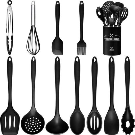 12 pièces, ustensiles cuisine silicone, résistant chaleur 230°C, sans BPA, antiadhésif, pour tous types de poêles et fours (1/5)