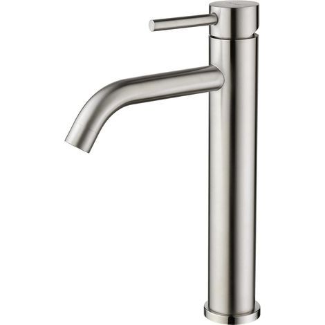 BOED Waschtischarmatur, hohe Waschtischarmatur mit 186 mm Auslaufhöhe, Warm- und Kaltwasser, gebürstete Oberfläche (1/5)